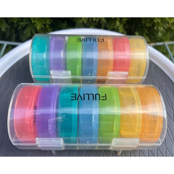 2 Fullive Stackable Colorful Pill Organizer Cases 7-Day Rainbow Medicine Storage - Picture 5 of 7